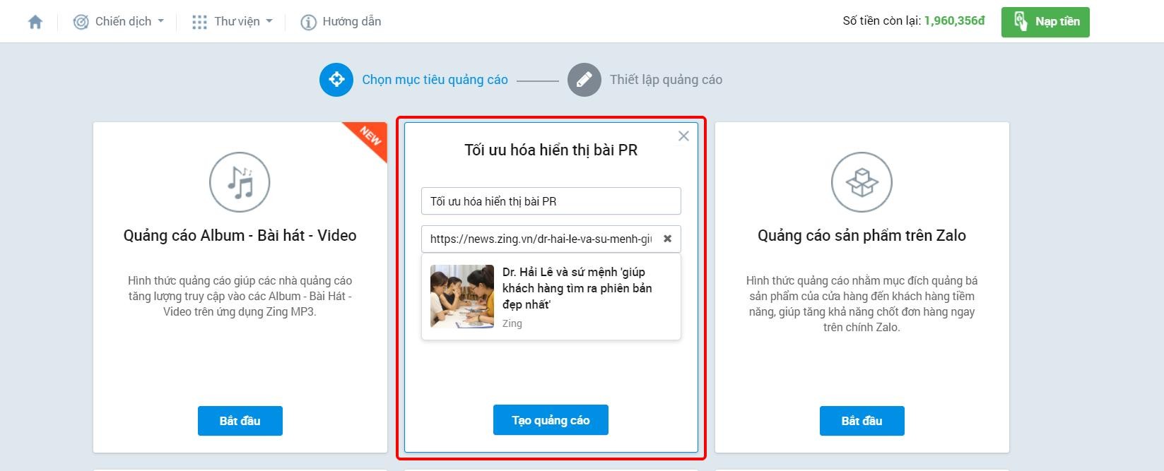 Đặt tên chiến dịch sao cho dễ hiểu khi tạo quảng cáo tối ưu hóa hiển thị bài PR