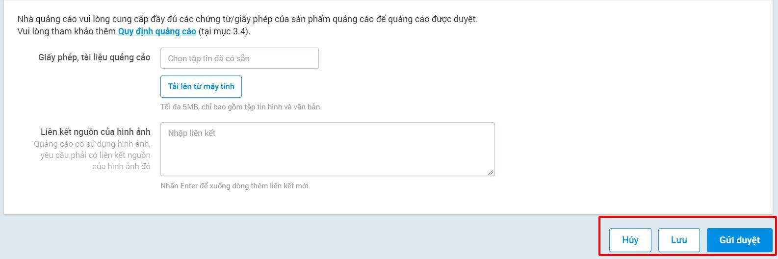 Gửi duyệt quảng cáo Zalo Official Account