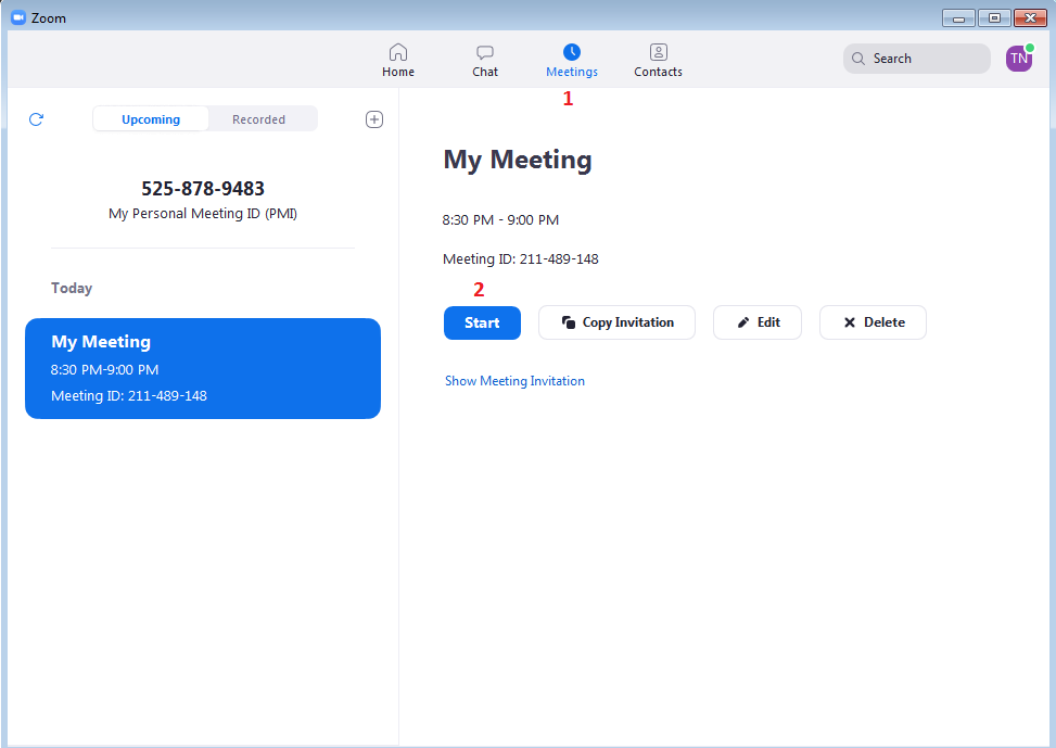 Bắt đầu cuộc họp trên phần mềm Zoom Meeting