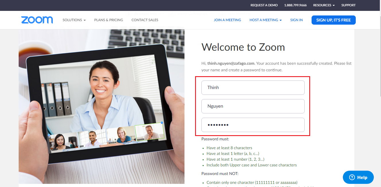click vào nút “Active Account” để xác nhận email cho tài khoản phần mềm Zoom Meeting