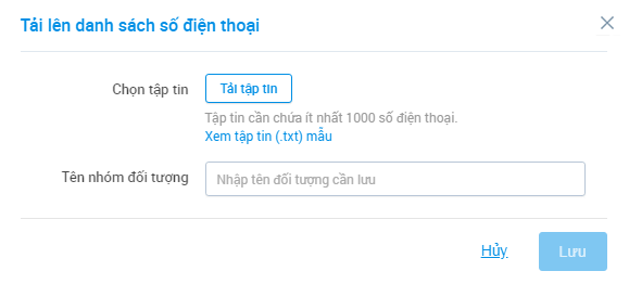 Tải danh sách số của Khách hàng lên để chạy quảng cáo Zalo