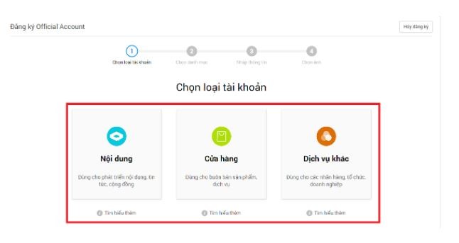 các loại tài khoản trong zalo official account