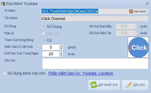 Phần mềm Iclick dùng cho cả Facebook, SEO, Youtube